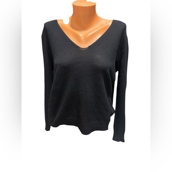 Theory Women's Cashmere V-Neck Pullover Sweater Size S Black Long Sleeve Knit - Picture 3 of 11